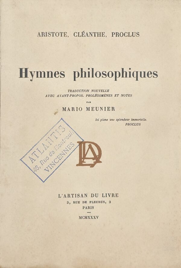 Aristote, Cléanthe, Proclus. Hymnes philosophiques
