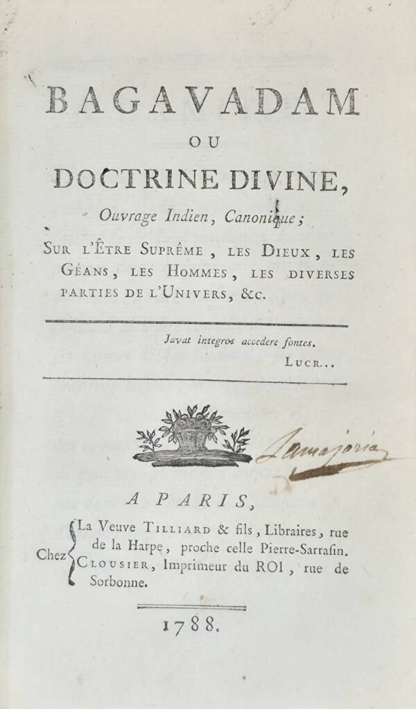 Bagavadam ou Doctrine divine, Ouvrage... canonique sur l'Etre Suprême, les Dieux, les Géans, ...