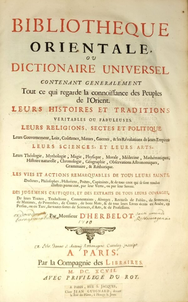 Bibliotheque Orientale ou Dictionaire [sic] Universel
