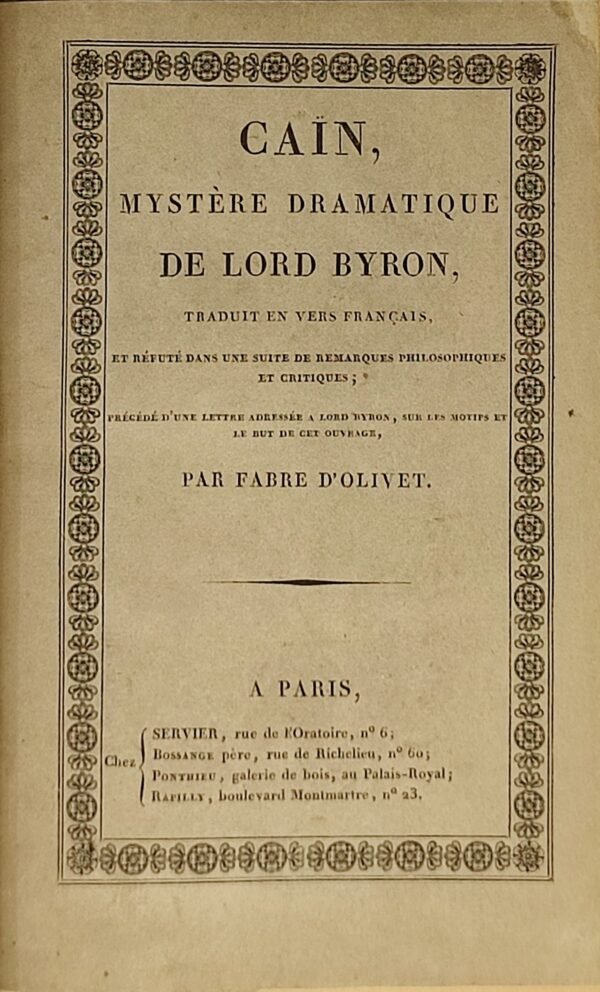 Caïn, Mystère dramatique en trois actes, de Lord Byron