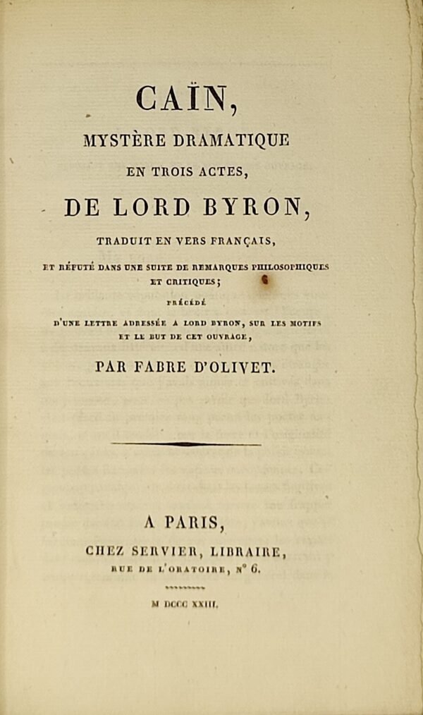 Caïn, Mystère dramatique en trois actes, de Lord Byron