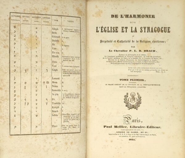De l'harmonie entre l'Eglise et la Synagogue, ou Perpétuité et Catholicité de la Religion Chrétienne