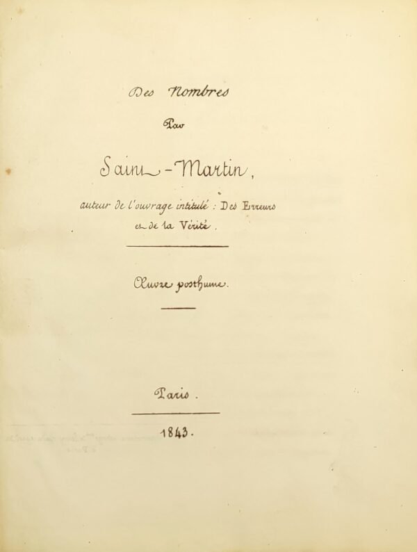 Des nombres. Oeuvre posthume, 1843