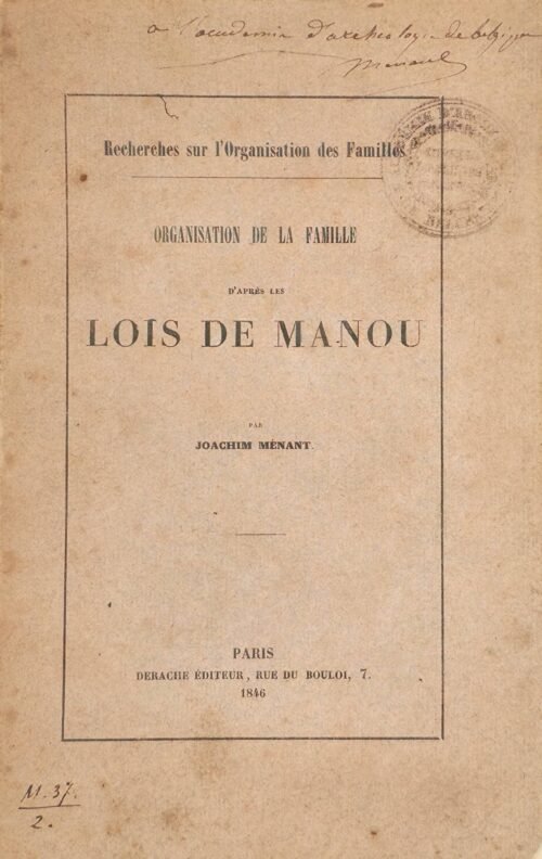 Organisation de la famille d'après les lois de Manou