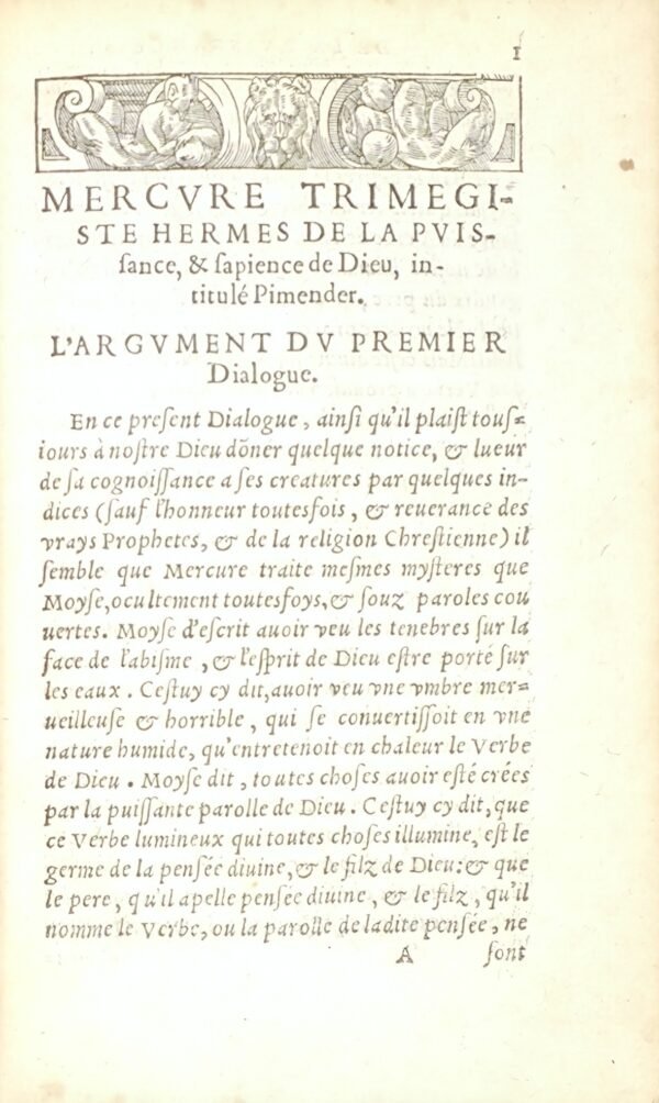 Deux livres de Mercure Trismegiste Hermès... relié avec Le Pimandre de Mercure Trismegiste...