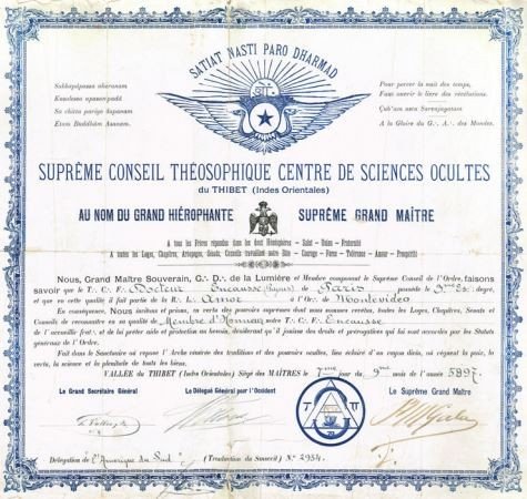 Diplôme établi au nom du Dr Encausse (Papus) ...