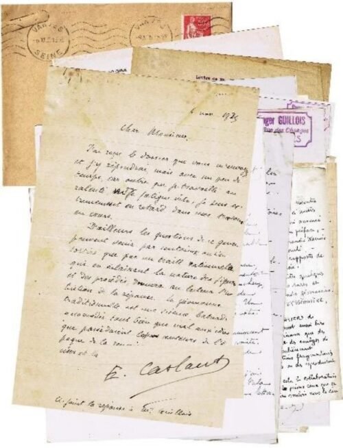 Ensemble de 5 lettres autographes signées, échange autour du Traité élémentaire de géomancie d’Eugène Caslant
