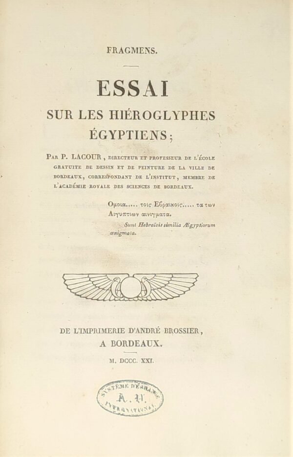 Essai sur les Hiéroglyphes égyptiens