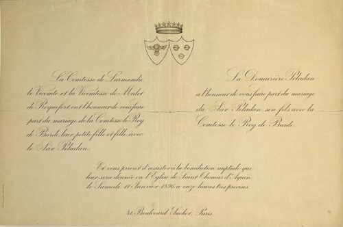 Faire-part de mariage de Joséphin Péladan et de la Comtesse Le Roy de Barde - Samedi 11 Janvier 1896