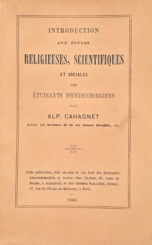 Introduction aux études religieuses, scientifiques et sociales des étudiants swedenborgiens
