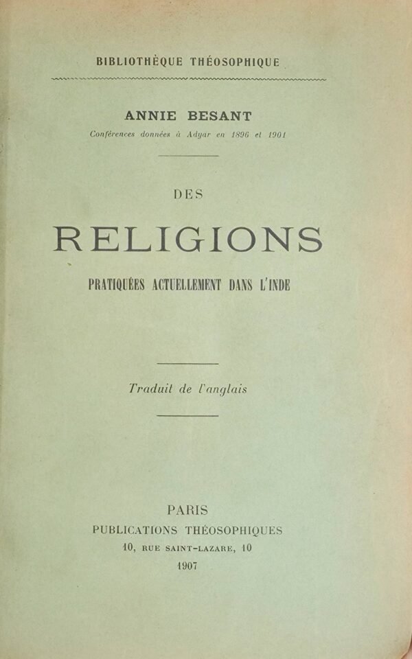 Des religions pratiquées actuellement dans l’Inde