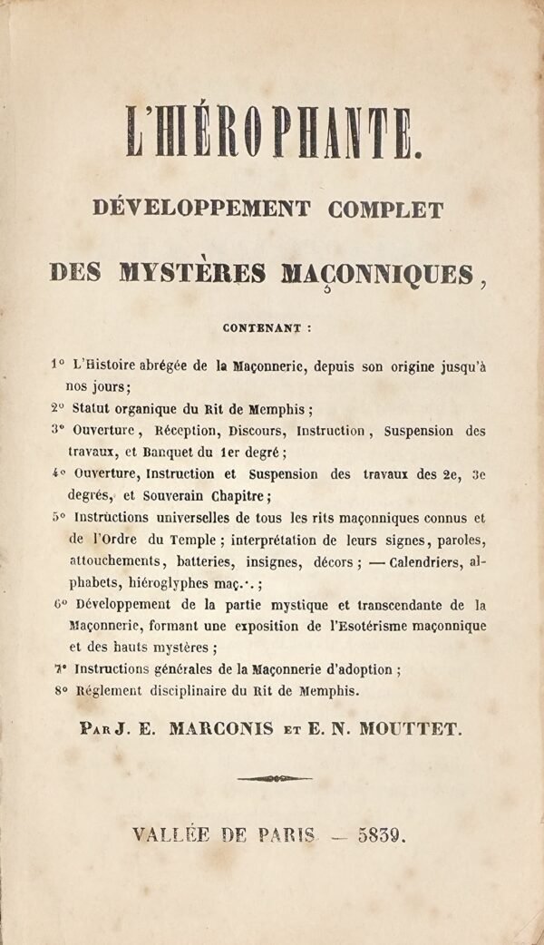 L'Hiérophante, développement complet des mystères maçonniques