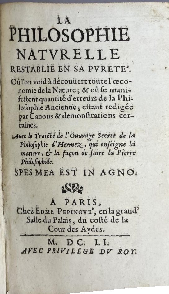 La philosophie naturelle restablie en sa pureté
