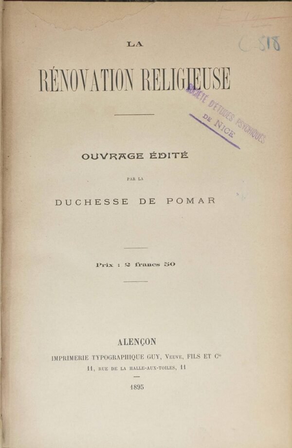 La Rénovation religieuse. Ouvrage édité par la duchesse de Pomar