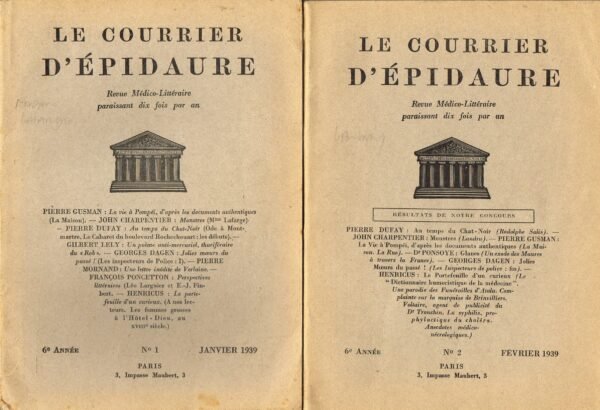 LE COURRIER D’EPIDAURE - N°1 - Janvier 1939 - N°2 - Février 1939