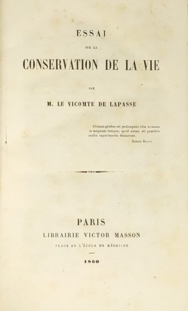 Essai sur la Conservation de la Vie
