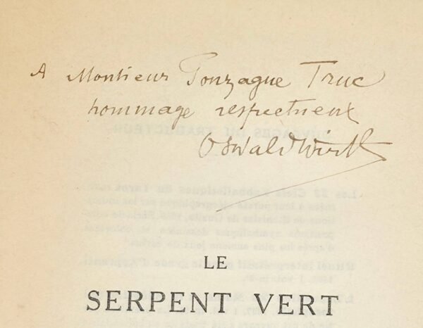 Le serpent vert - Envoi autographe signé d’Oswald Wirth