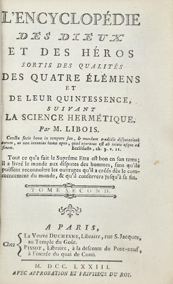 L’Encyclopédie des Dieux et des Héros sortis des qualités des quatre Elémens...