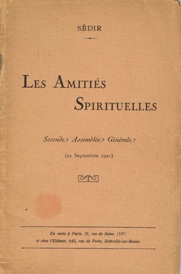 Les Amitiés Spirituelles - Seconde Assemblée Générale (25 septembre 1921)