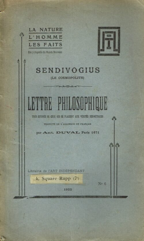 Lettre philosophique très estimée de ceux qui se plaisent aux vérités hermétiques