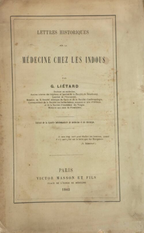 Lettres sur la médecine chez les Indous