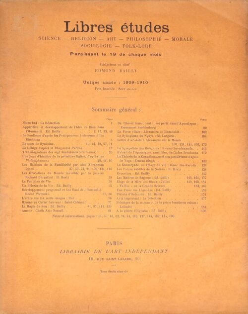 Libres Etudes, revue dirigée par Edmond Bailly. Science - Religion - Art - Philosophie ...