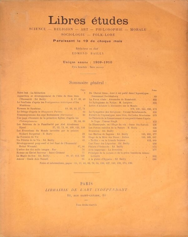 Libres Etudes, revue dirigée par Edmond Bailly. Science - Religion - Art - Philosophie ...