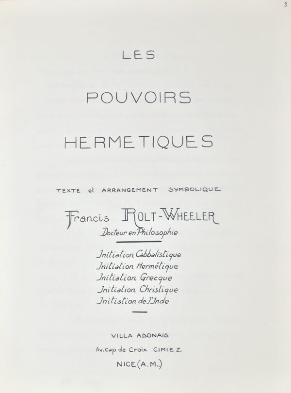 Manuscrit : Les Pouvoirs Hermétiques. Texte et arrangement symbolique