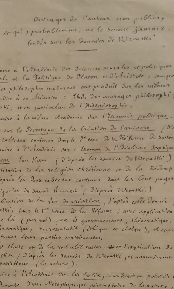 Notice sur Hoëné Wronski... Supplément à la notice sur Hoëné Wronski... Une page manuscrite inédite de Lazare Augé