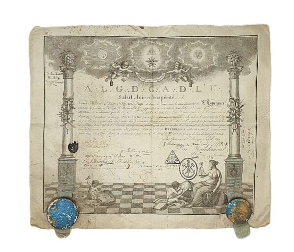 ŒUVRES maçonniques DE NICOLAS DES ÉTANGS   &   Diplôme de la Loge L’Espérance, à l’Orient de Bruxelles, 1824
