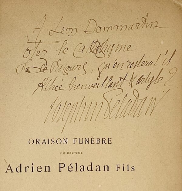 Oraison funèbre du docteur Adrien Péladan fils avec envoi autographe signé de Joséphin PELADAN