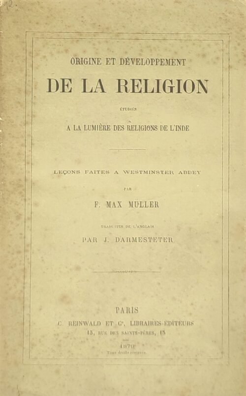 Origine et développement de la religion étudiés à la lumière des religions de l'Inde...