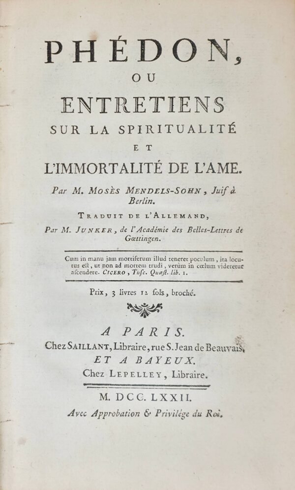 Phédon, ou Entretiens sur la spiritualité et l'immortalité de l'âme