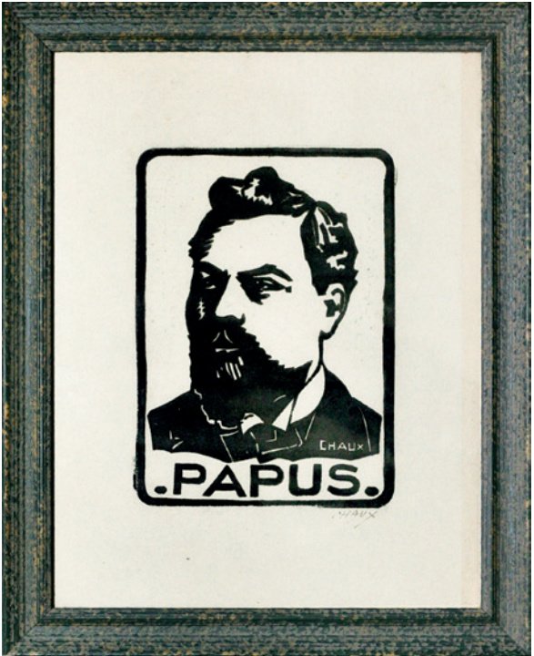PAPUS. Portrait, bois gravé signé Chaux