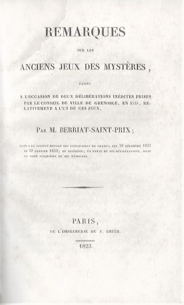 Remarques sur les anciens jeux des mystères...