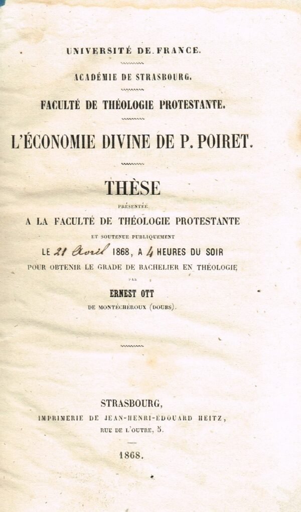 [Robert AMADOU] L’économie divine de P. Poiret. Thèse présentée à la faculté de théologie protestante