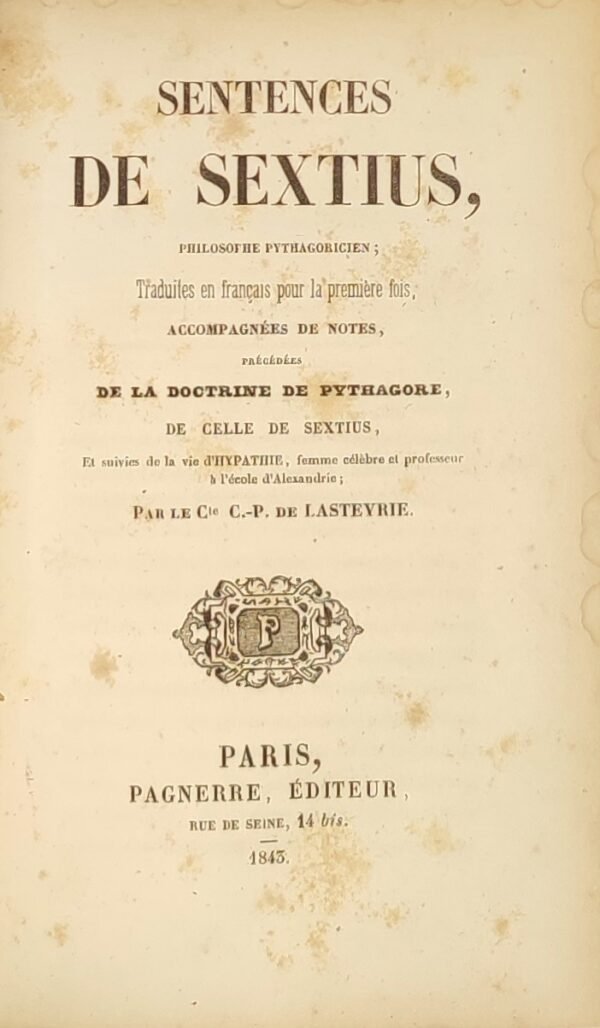 Sentences de SEXTIUS, philosophe pythagoricien