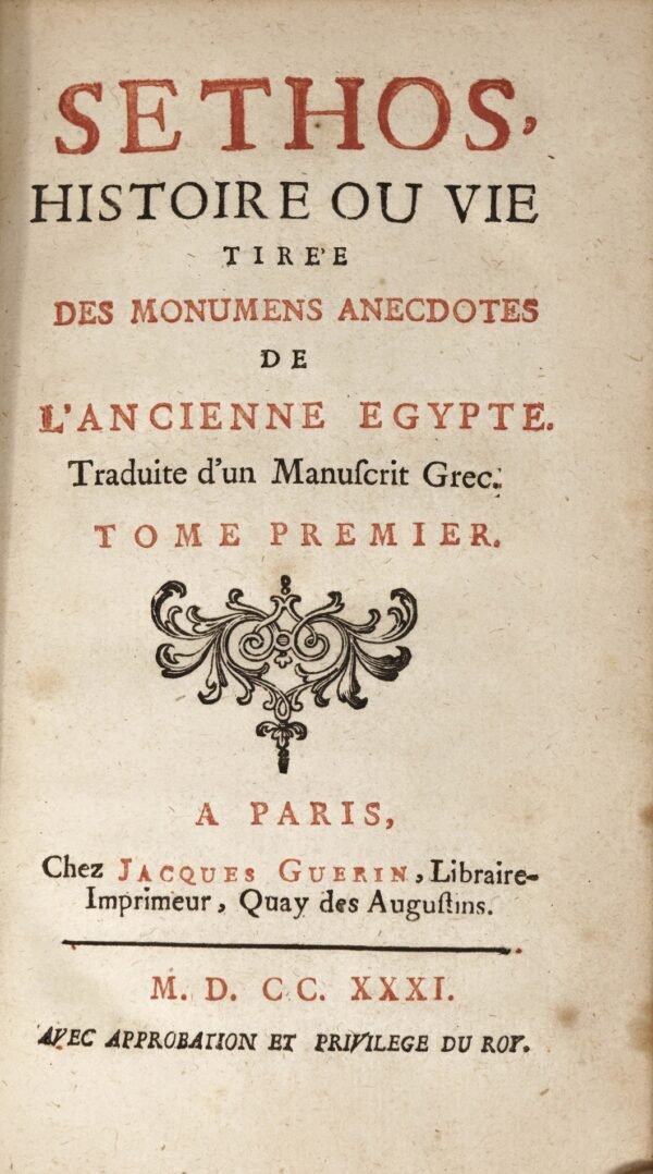Sethos, histoire ou vie tirée des monumens anecdotes de l'ancienne Egypte