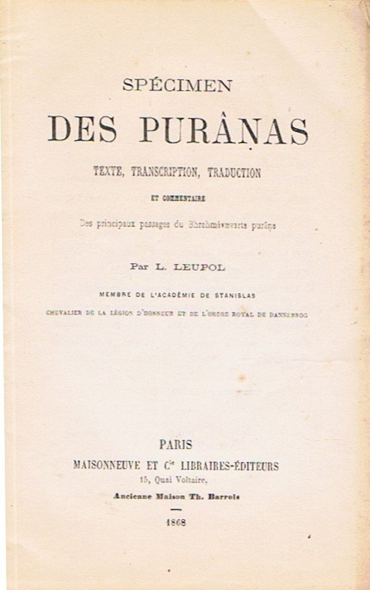 Spécimen des Purânas