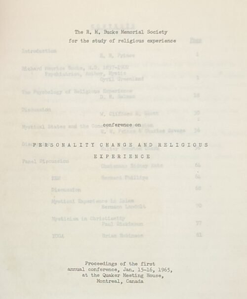 Textes de la première conférence annuelle de la R. M. Bucke Memorial Society...