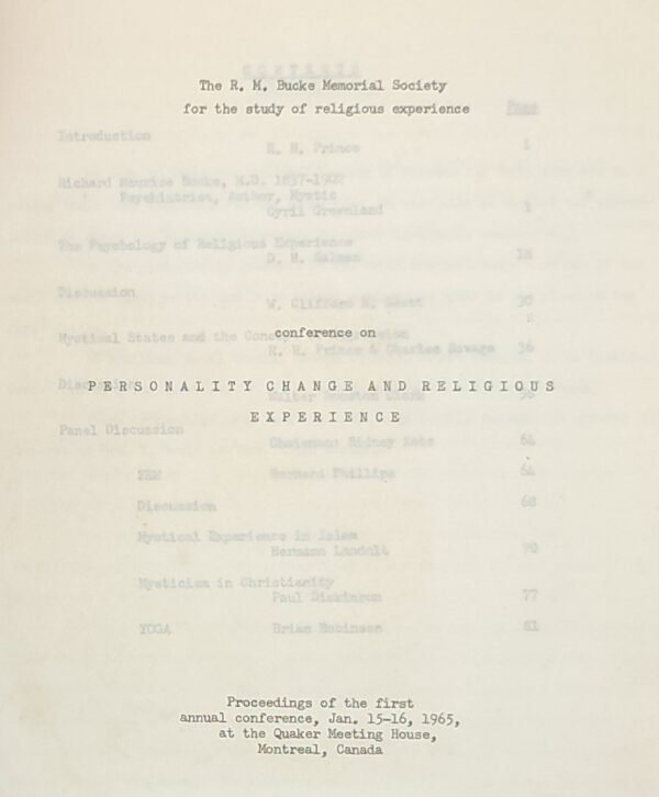 Textes de la première conférence annuelle de la R. M. Bucke Memorial Society...