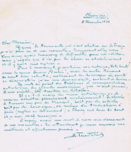 Une lettre autographe signée, adressée au Docteur Alexandre Rouhier