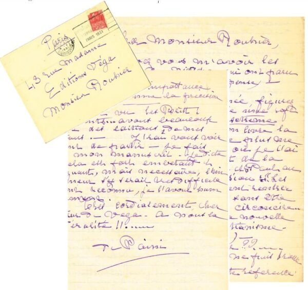 Une lettre autographe signée, adressée au Docteur Alexandre Rouhier ... Une lettre autographe signée, adressée au Docteur Alexandre Rouhier ...