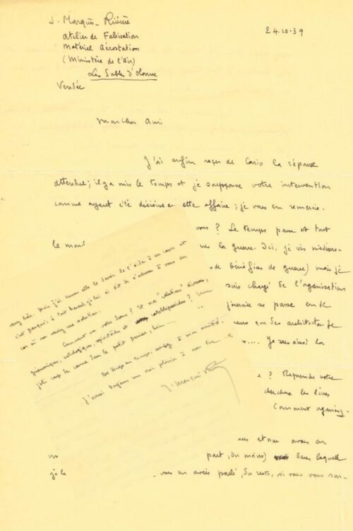 Une lettre autographe signée de Jean Marquès-Rivière au Dr Rouhier
