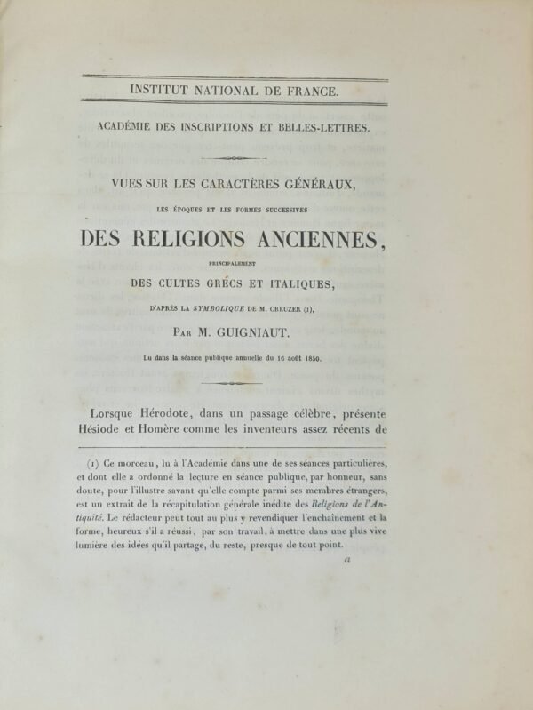 Vues sur les caractères généraux, les époques et les formes successives des religions anciennes, principalement des cultes...