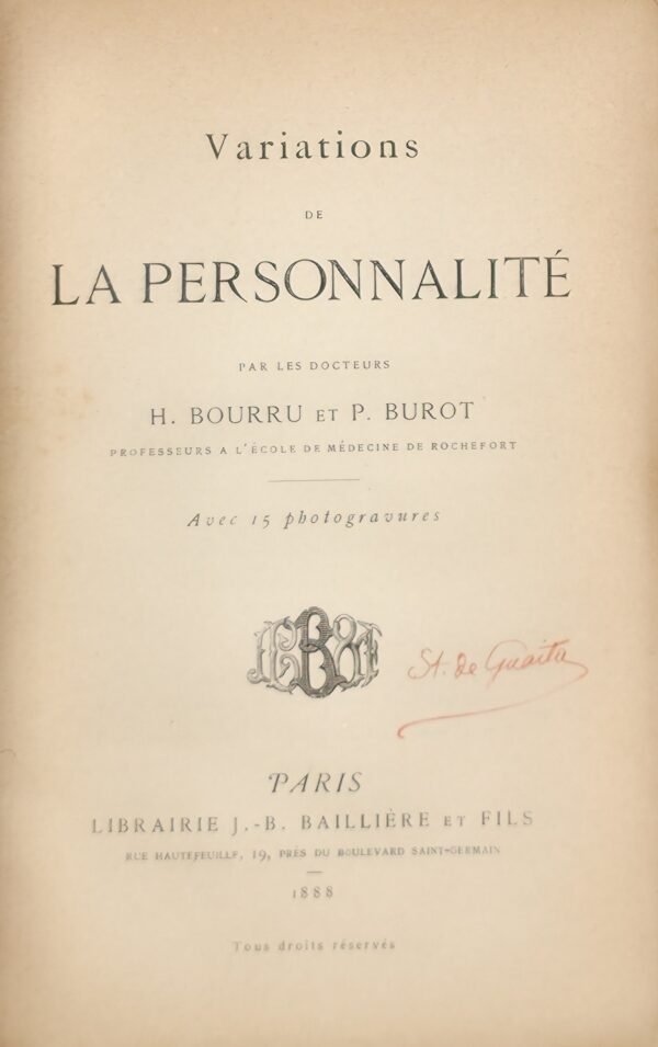 La suggestion mentale... relié avec Variations de la personnalité. De la bibliothèque de Stanislas de Guaita