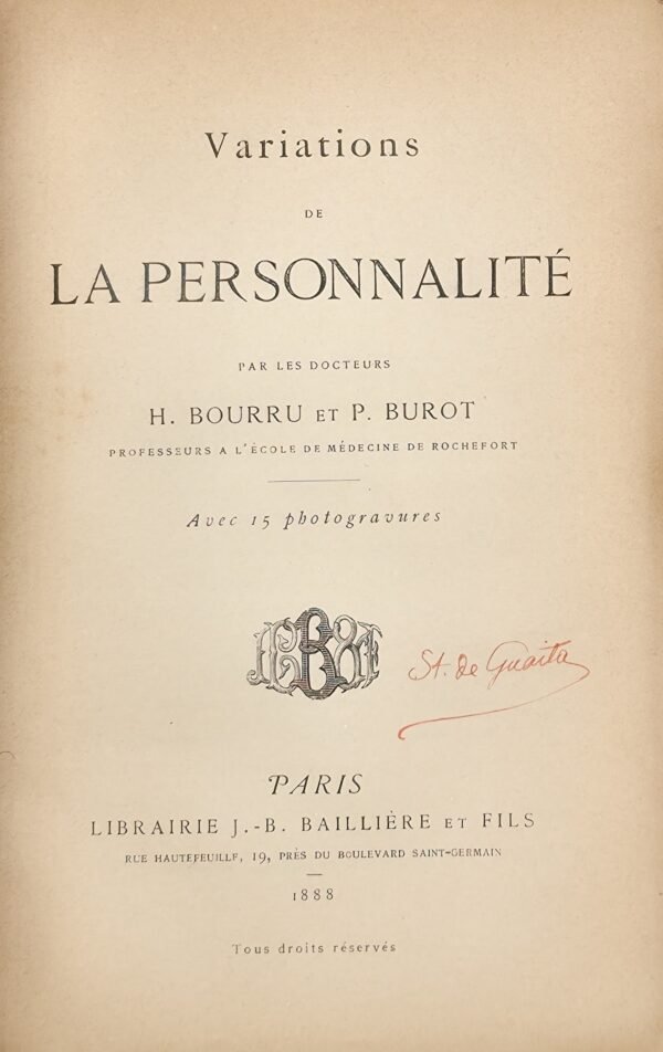 La suggestion mentale... relié avec Variations de la personnalité. De la bibliothèque de Stanislas de Guaita