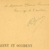 Orient et Occident. Envoi autographe signé  de René Guénon à Etienne Fournol