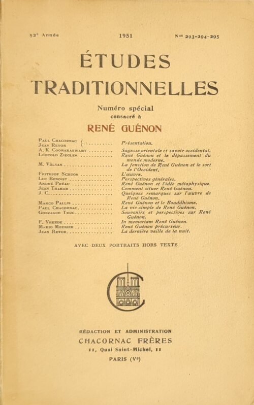 Numéro spécial des Etudes Traditionnelles consacré à René Guénon