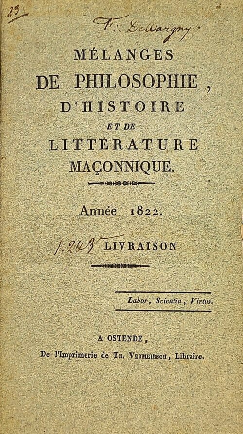 Mélanges de philosophie, d’histoire et de littérature maçonnique (par le Fr. BERNAERT)